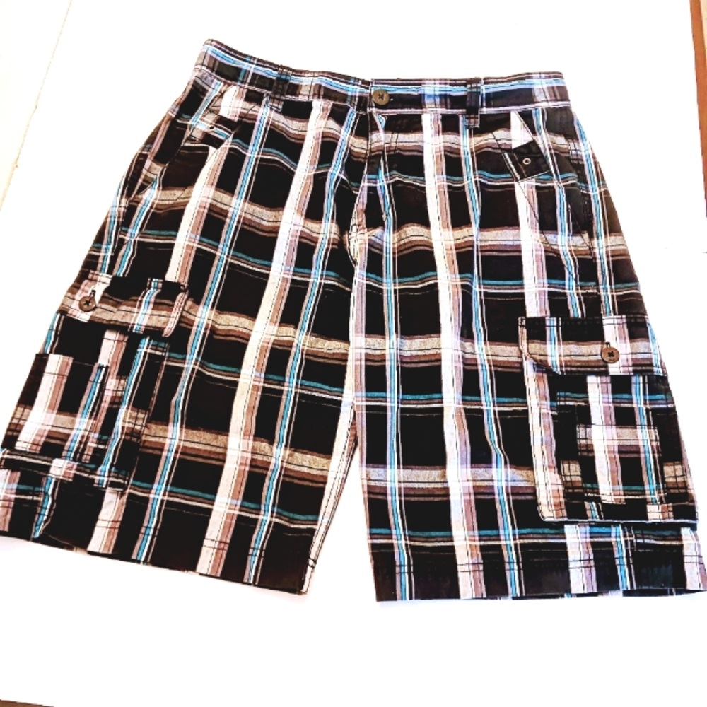 GIOBERTI Men's Multi-Colored Plaid Cargo Shorts Size 32